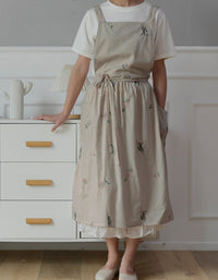 Embroidery Cotton Kitchen Apron With Pockets