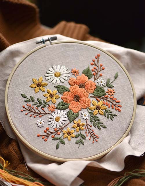 Handmade DIY Embroidery Flowers kit for Beginner(Including Materials)