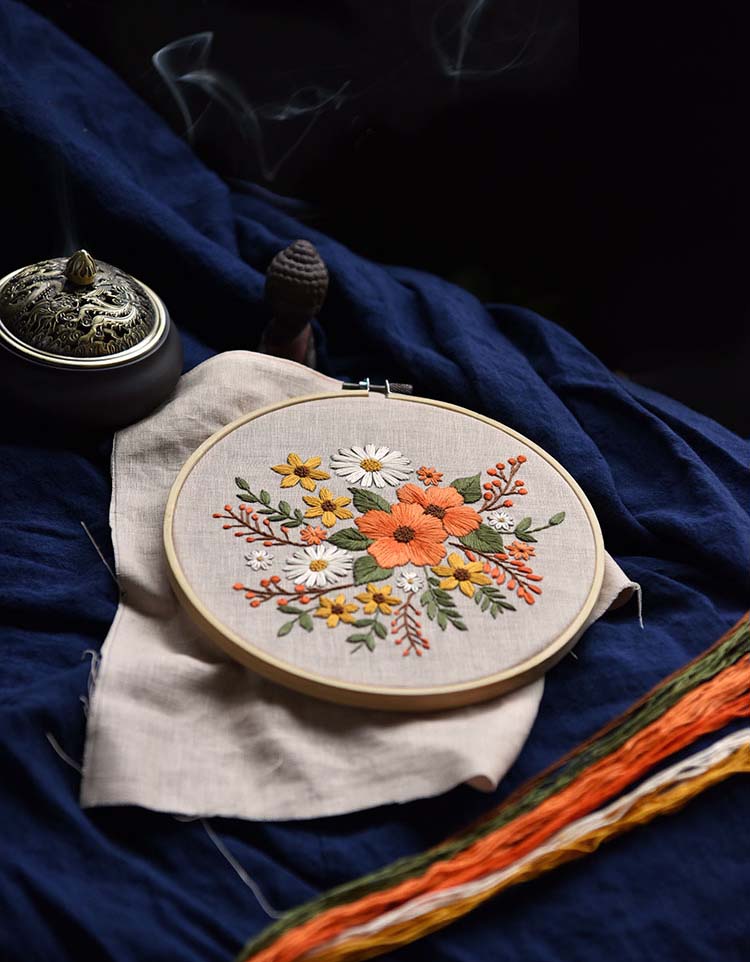 Kit de broderie de fleurs fait main pour débutant (matériel inclus)