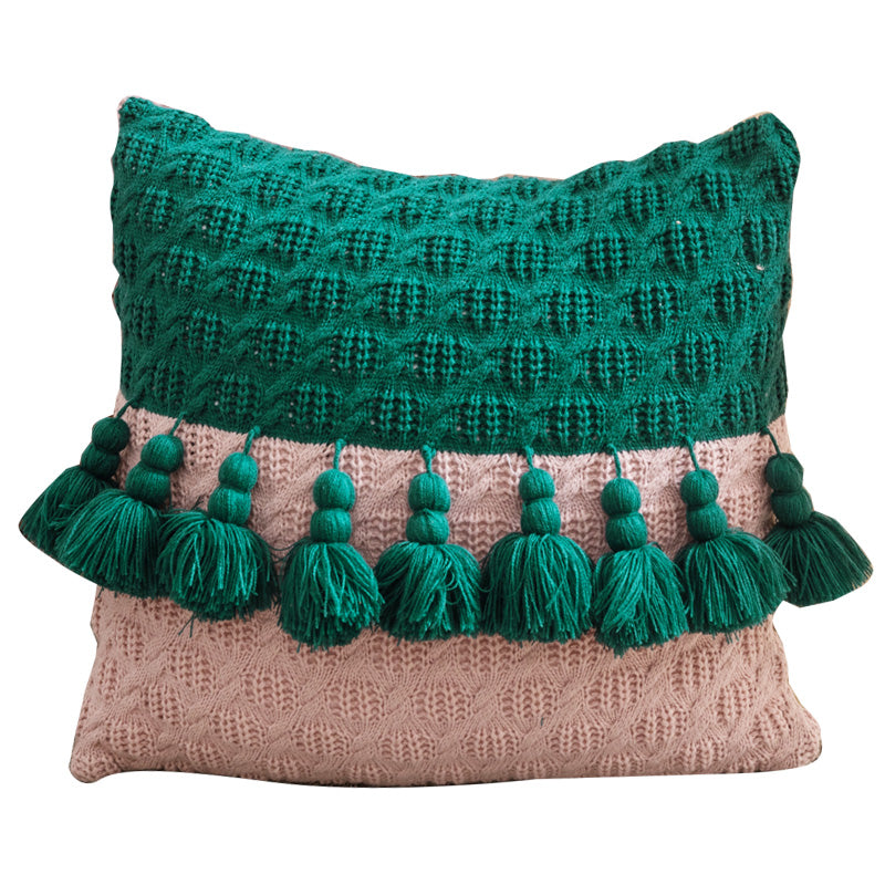 Housse de coussin à pompons en tricot de style ethnique