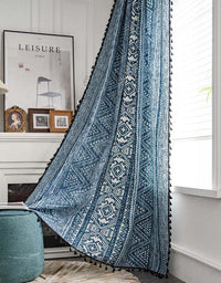 Farmhouse-style Bohemian Blue Geometric Printing Curtains