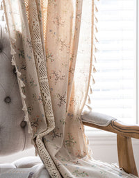 Farmhouse-style Fringe Daisy Floral Print Curtains