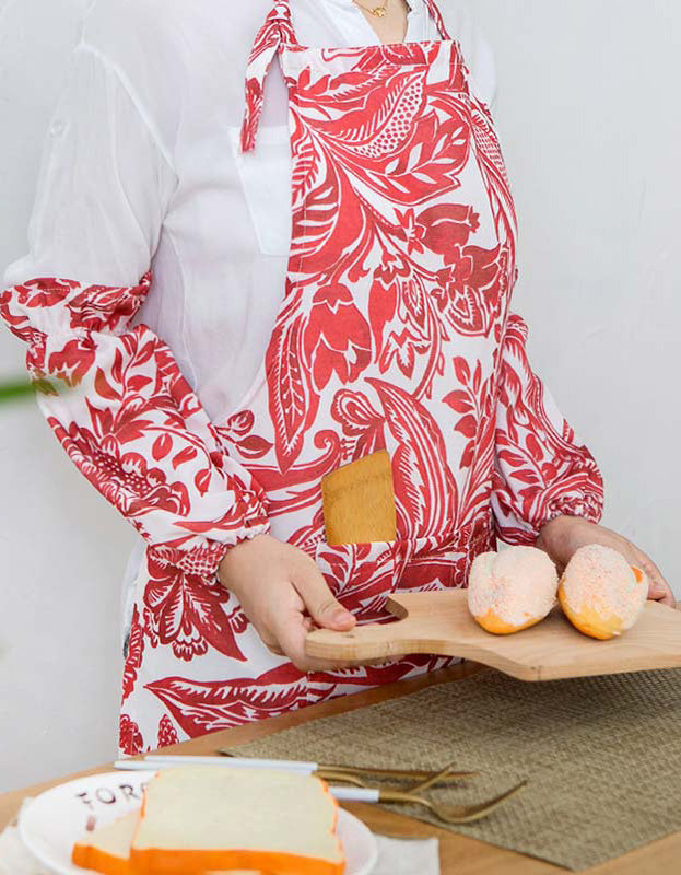 Flower Pattern Apron with Sleeve Covers