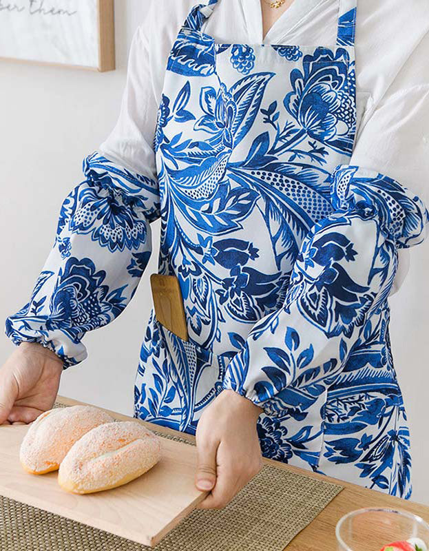 Flower Pattern Apron with Sleeve Covers