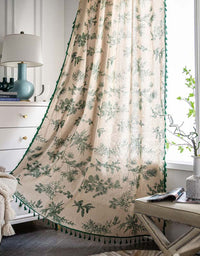 Green Tassel Edging Pine Cone Printed Curtains