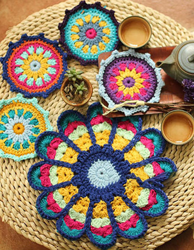 Handmade Crochet Flower Shape Placemat Coasters (5PCS)