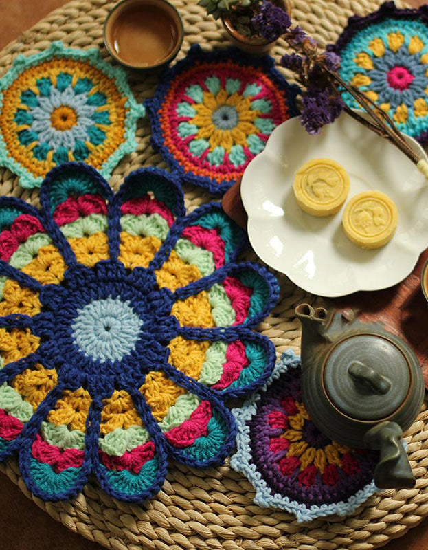 Handmade Crochet Flower Shape Placemat Coasters (5PCS)