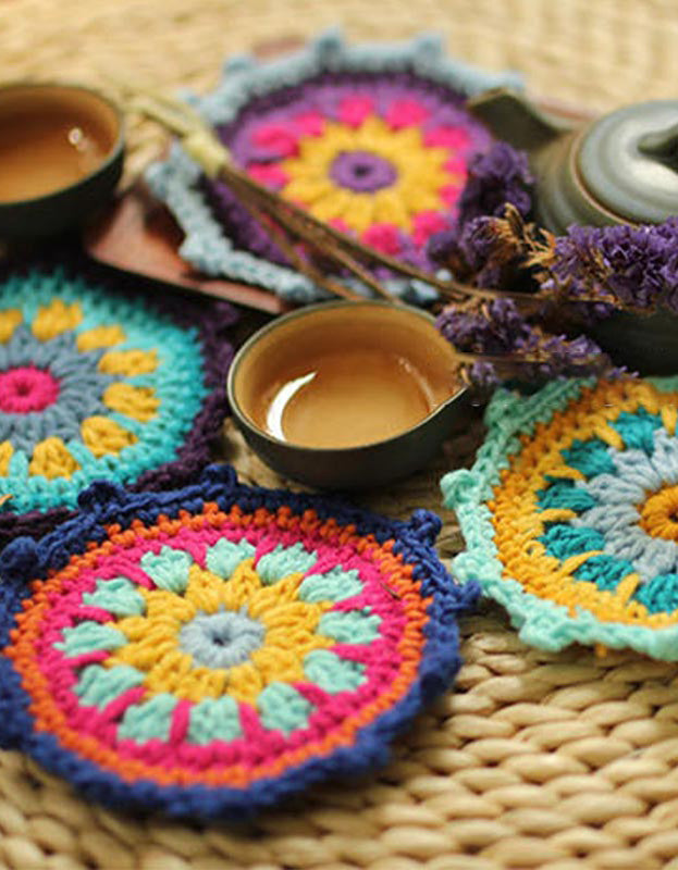 Handmade Crochet Flower Shape Placemat Coasters (5PCS)