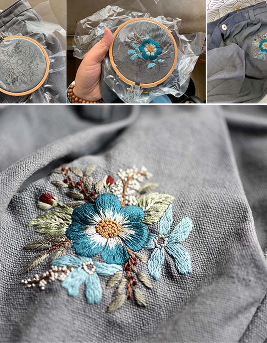 Kit de matériel de broderie de fleurs fait à la main (matériaux inclus)