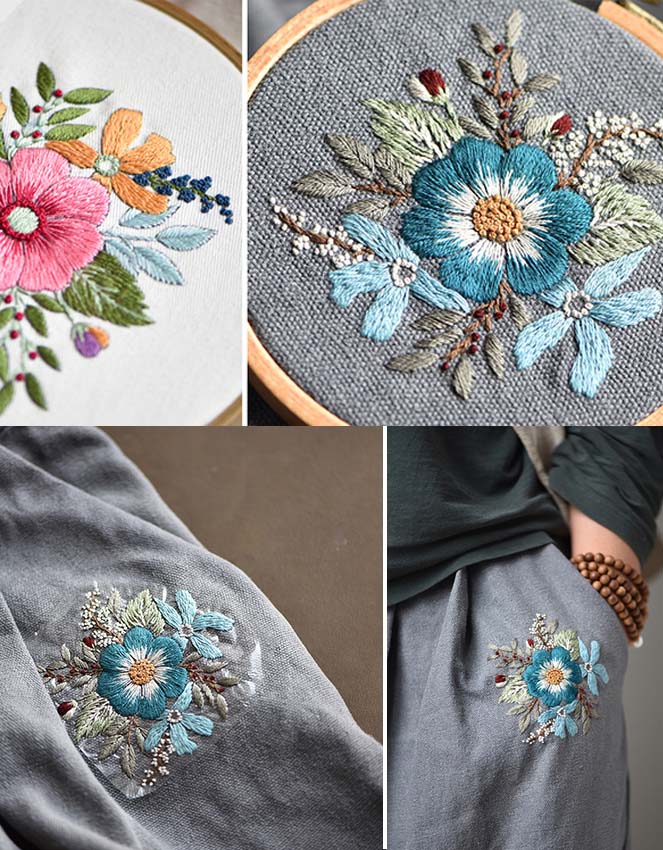 Kit de matériel de broderie de fleurs fait à la main (matériaux inclus)