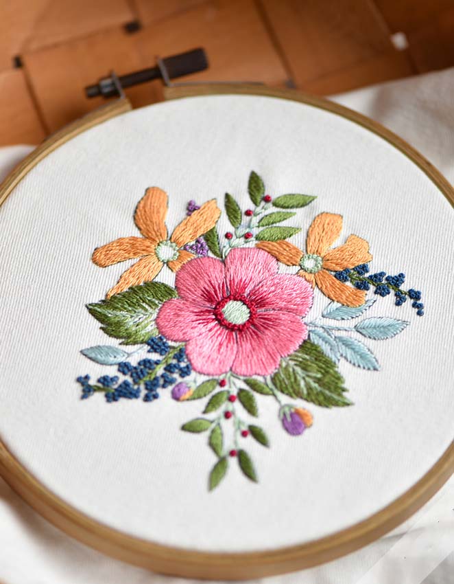 Kit de matériel de broderie de fleurs fait à la main (matériaux inclus)