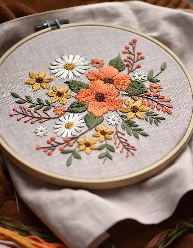 Kit de broderie de fleurs fait main pour débutant (matériel inclus)