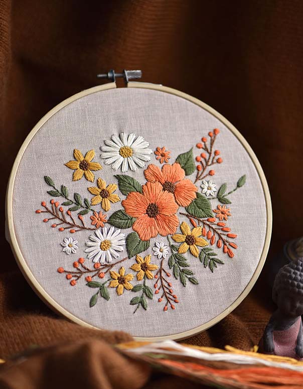 Kit de broderie de fleurs fait main pour débutant (matériel inclus)