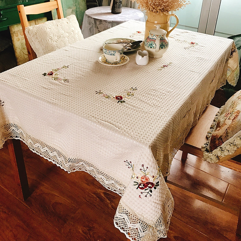 Handmade Pastoral Style Embroidered Tablecloth