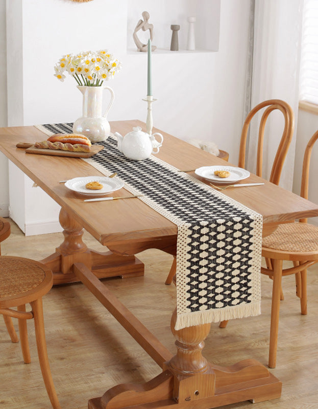 Chemin de table en jacquard de style nordique noir et blanc