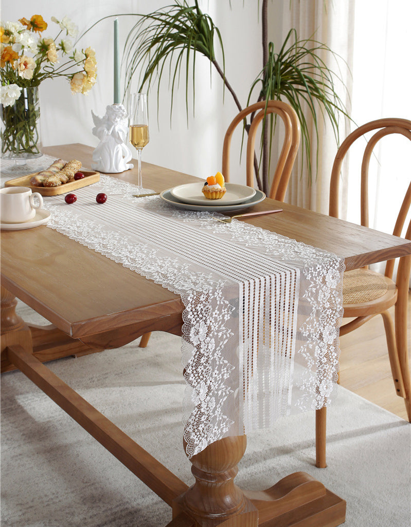 Nordic White Black Lace Table Runner