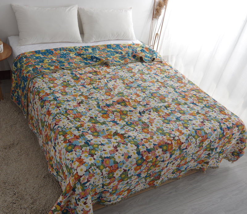 Cotton Double Sides Flower Bed Cover Sofa Blanket