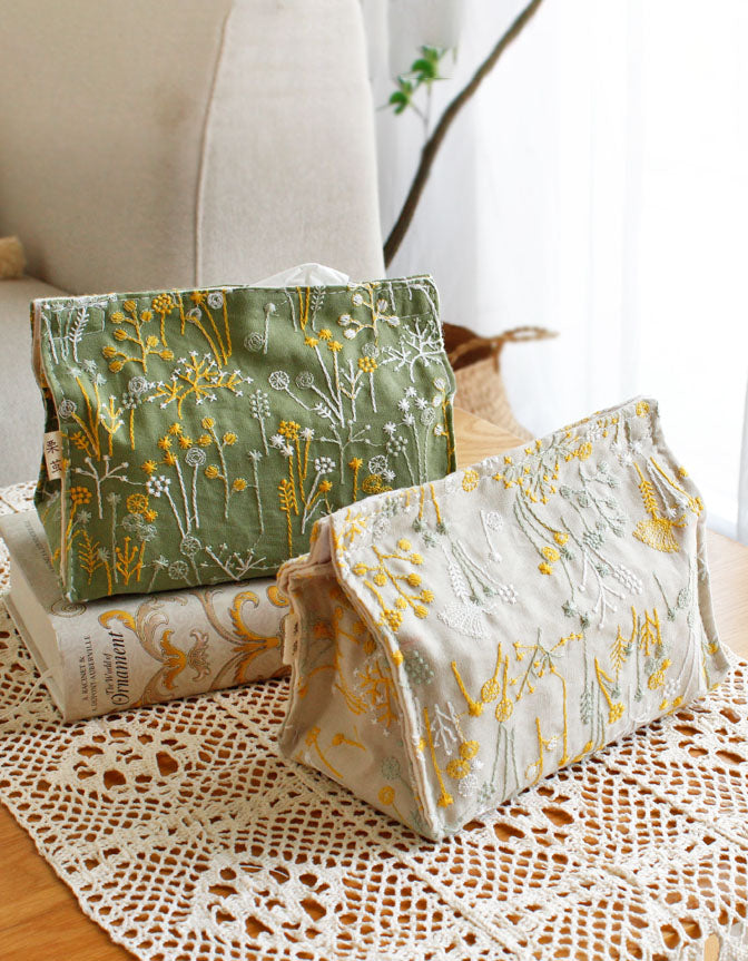 Handmade Flower Embroidery Tissue Box