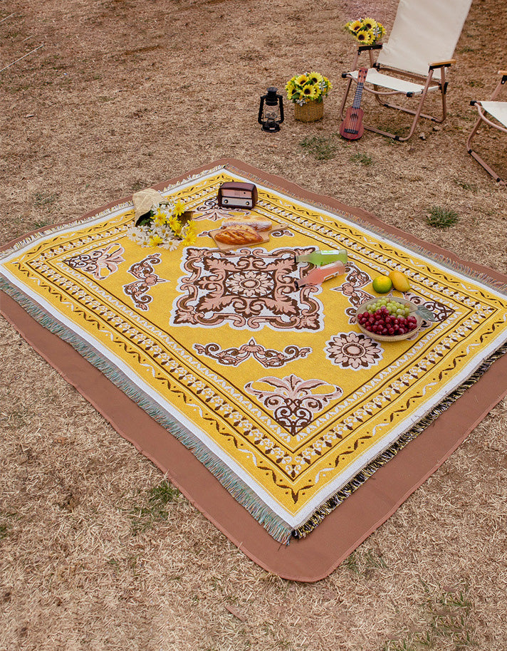 Manta de picnic con borlas y diseño de flores estilo pastoral