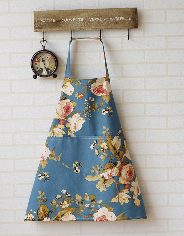 Pastoral Flower Print Cotton Cooking Apron