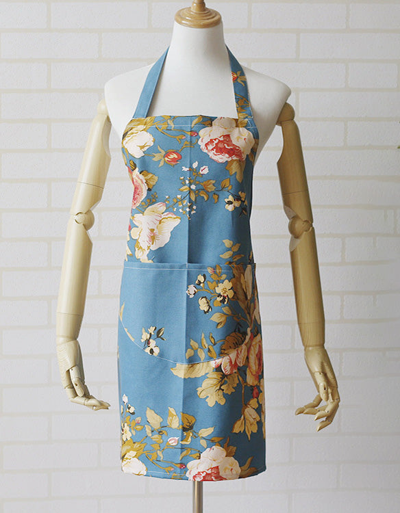 Pastoral Flower Print Cotton Cooking Apron