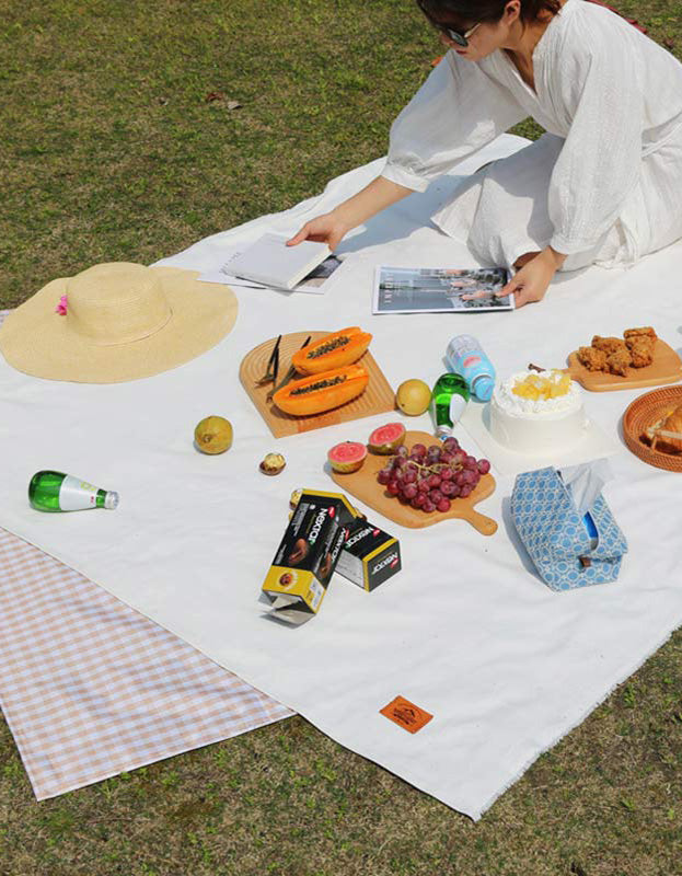 Juego de mantas de picnic para exteriores de algodón puro con correa de cuero