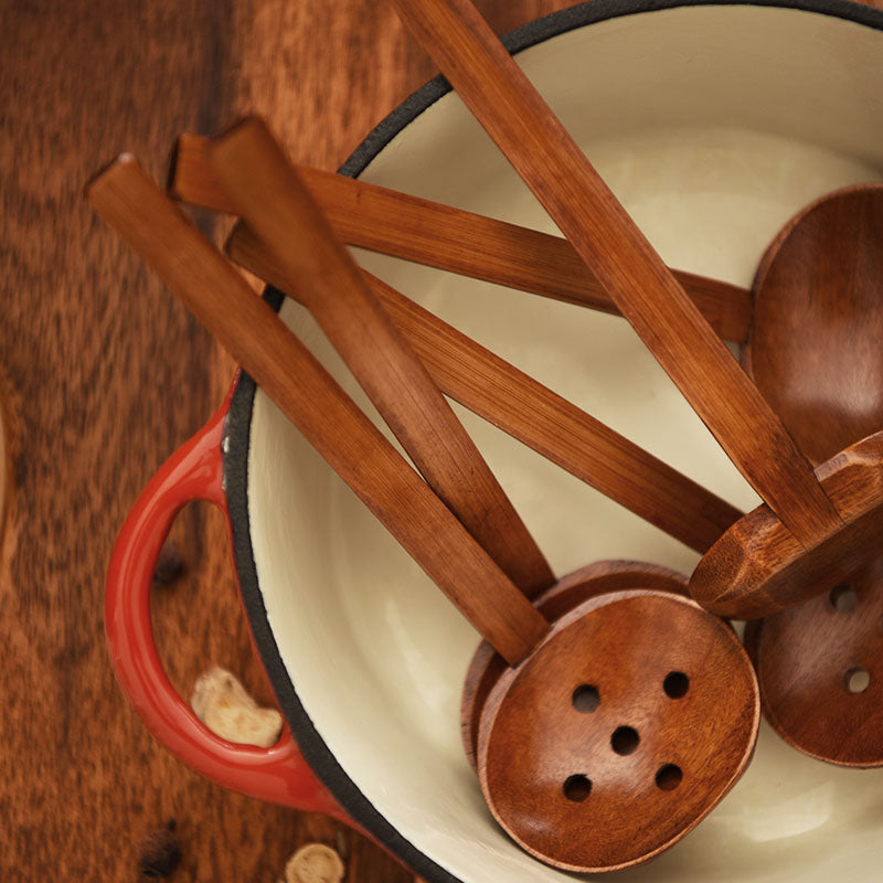 Solid Wood Bamboo Colander Spoon for Kitchen