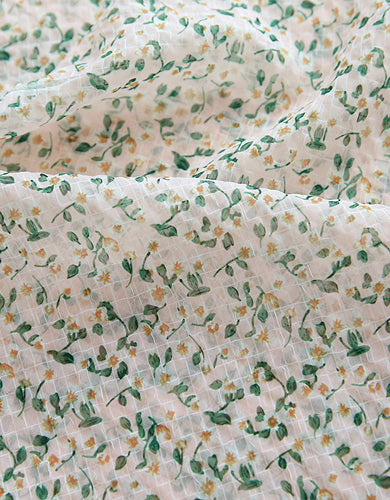 Summer Floral Print Pleated Texture Mesh Fabric