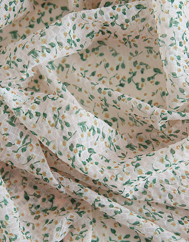 Summer Floral Print Pleated Texture Mesh Fabric