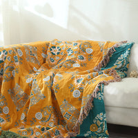 Tassel Double-sided Floral Bedcover Sofa Blanket