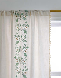 Tassel Edging Chinese Style Central Embroidery Curtain