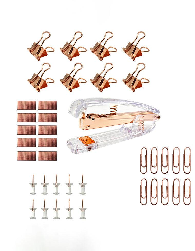 Transparent Plastic Rose Gold Stationery Set