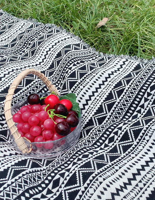 Wave Pattern Black White Outdoor Picnic Blanket