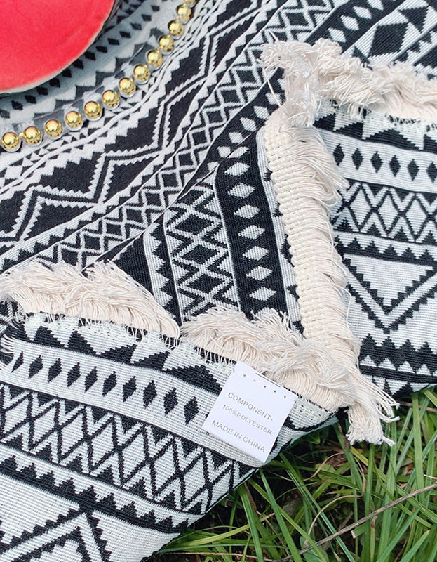 Wave Pattern Black White Outdoor Picnic Blanket