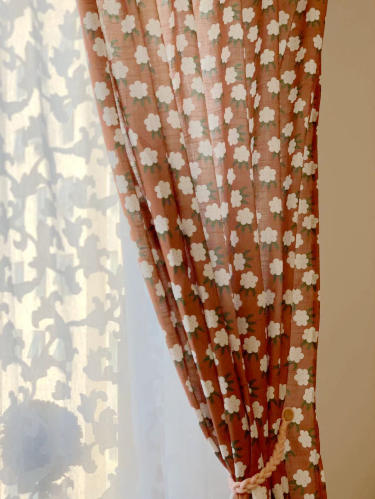 Farmhouse Style Orange Floral Curtain